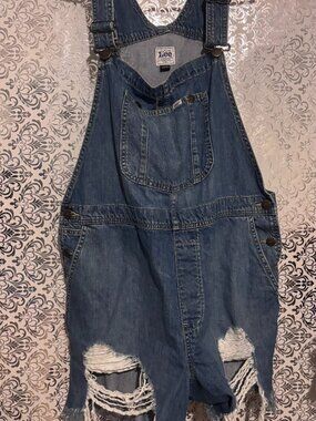 Lee Workwear Denim Overall Dress / Pinafore - Size Large (Raw Hem)